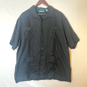 Cubavera Linen Mens Shirt Sz XXL Black Button Down Short Sleeve Retro Rockabilly